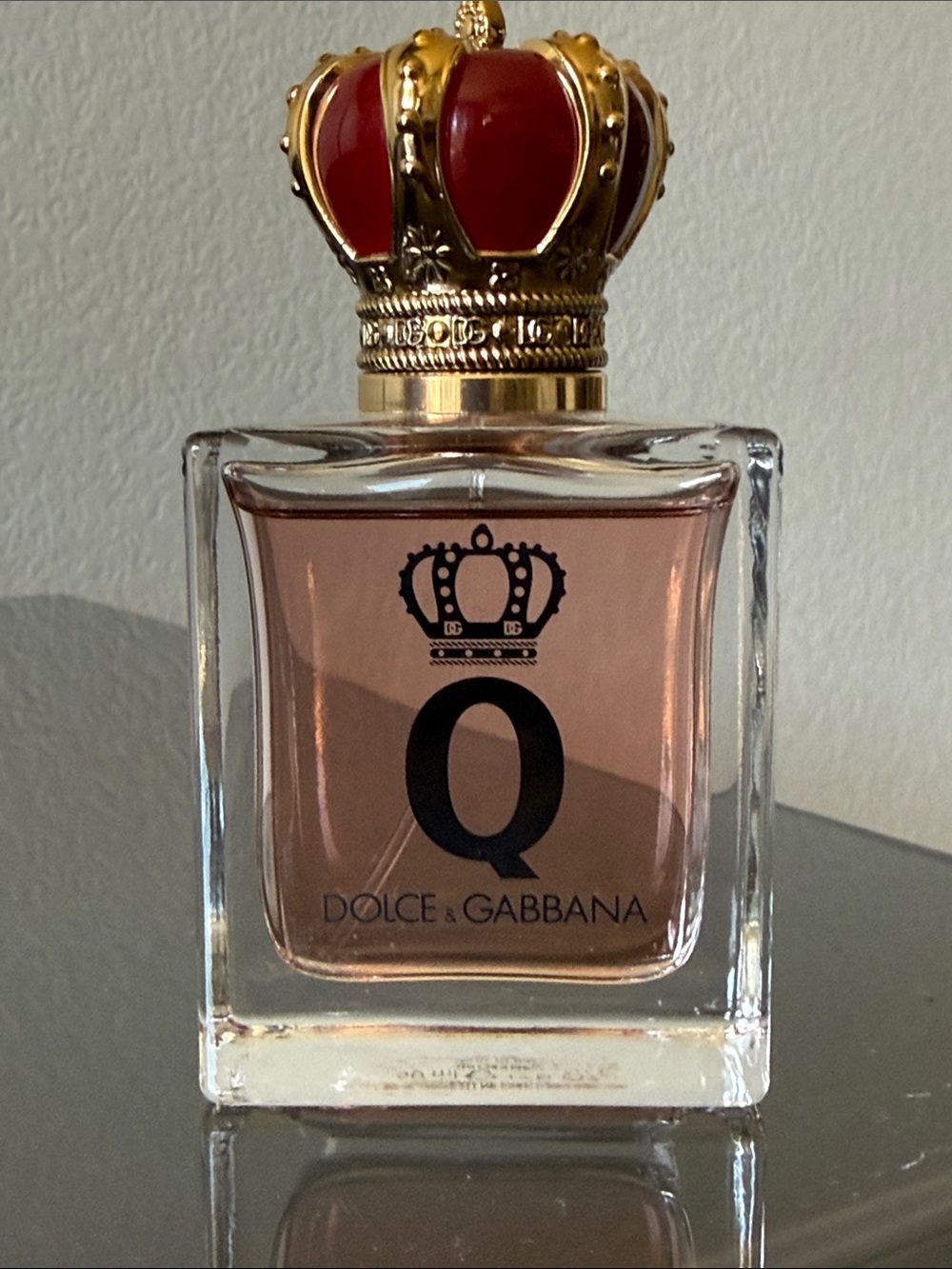 Dolce & Gabbana Q Perfume Bottle — Pink Liquid with Red & Gold Crown